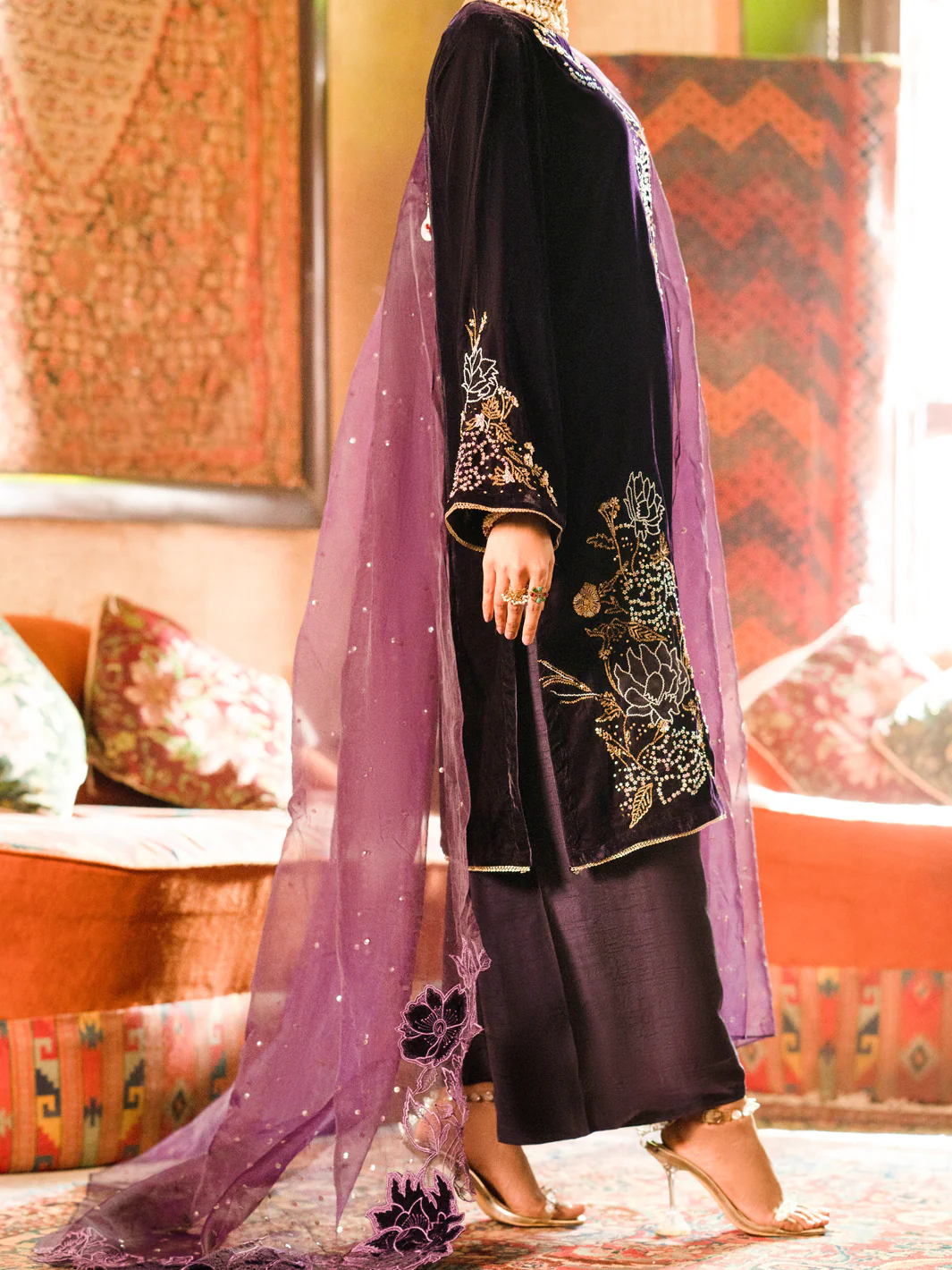 Purple Velvet 3 Piece Formal Unstitched - AL-3PS-LS-UN-441 - Image 2