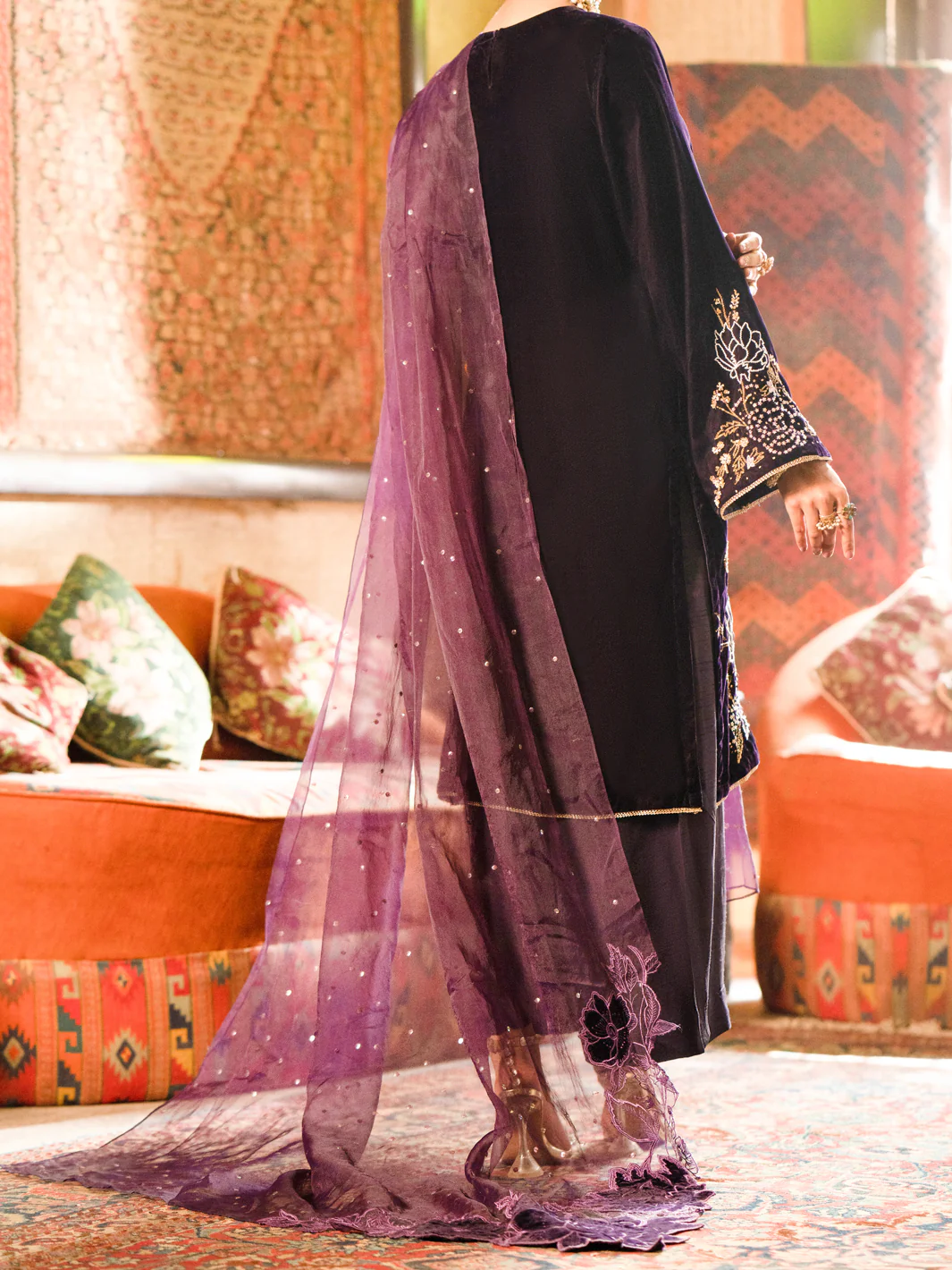 Purple Velvet 3 Piece Formal Unstitched - AL-3PS-LS-UN-441 - Image 4