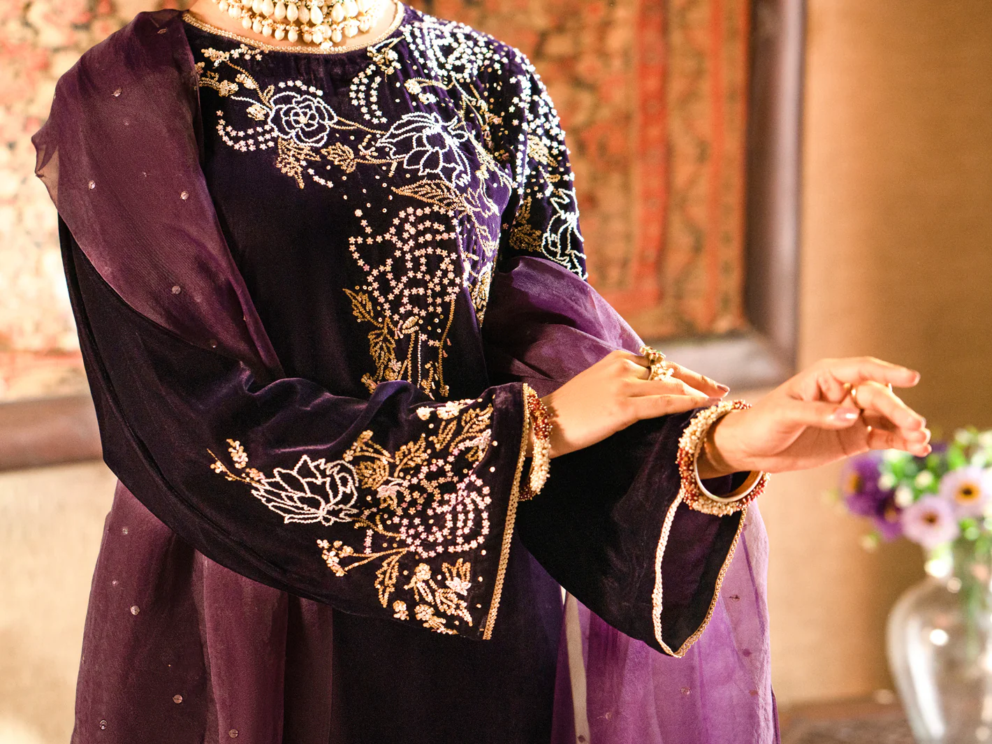 Purple Velvet 3 Piece Formal Unstitched - AL-3PS-LS-UN-441 - Image 5