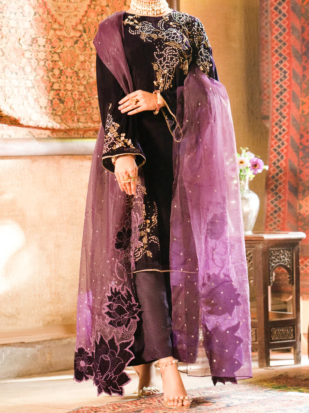 Purple Velvet 3 Piece Formal Unstitched - AL-3PS-LS-UN-441 - Image 6
