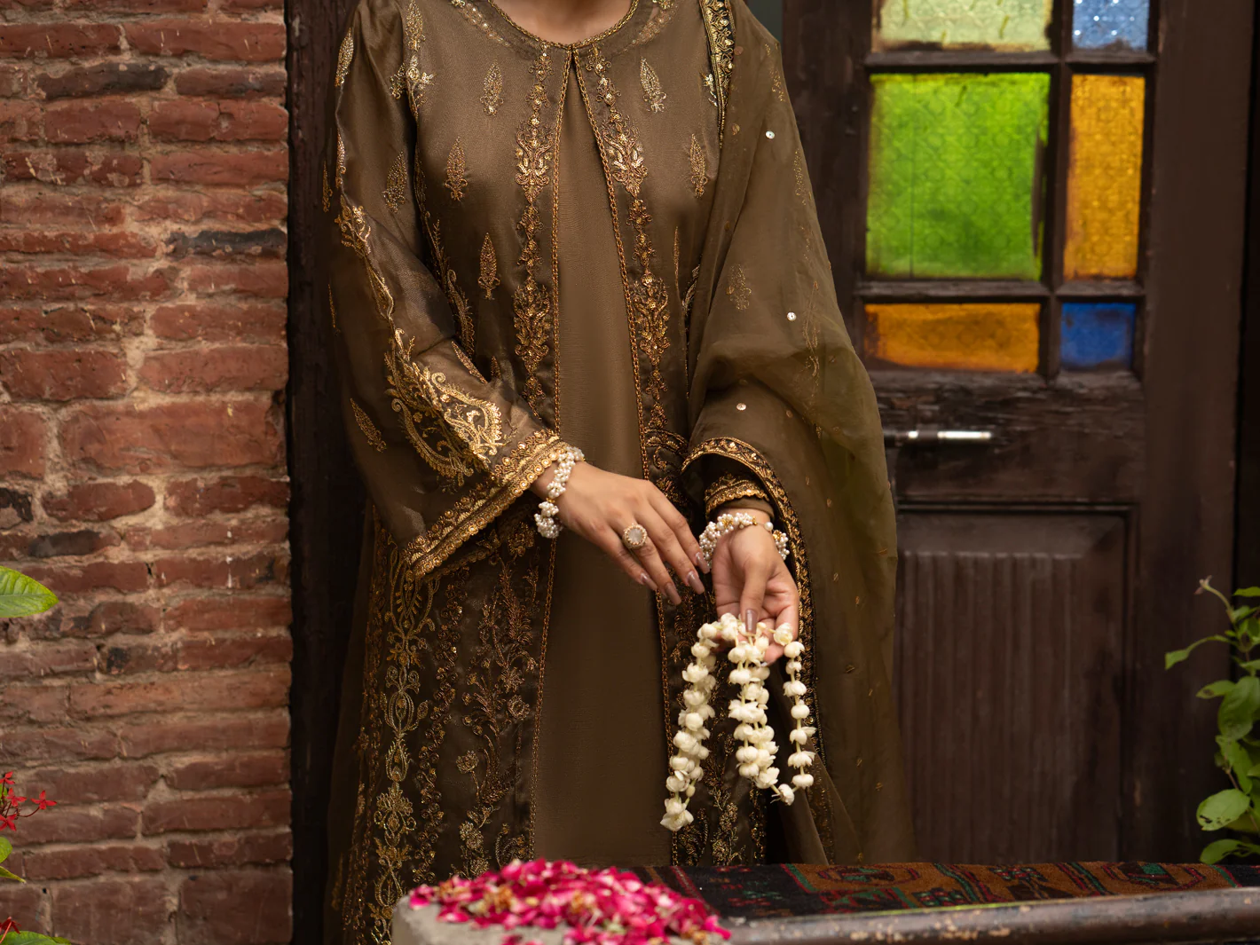 Brown Shimmer Net 3 Piece Formal Unstitched - AL-3PS-LS-UN-446 - Image 5