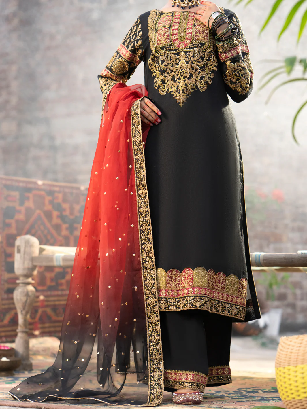 Black Khaddi Net 3 Piece Formal Unstitched - AL-3PS-LS-UN-447