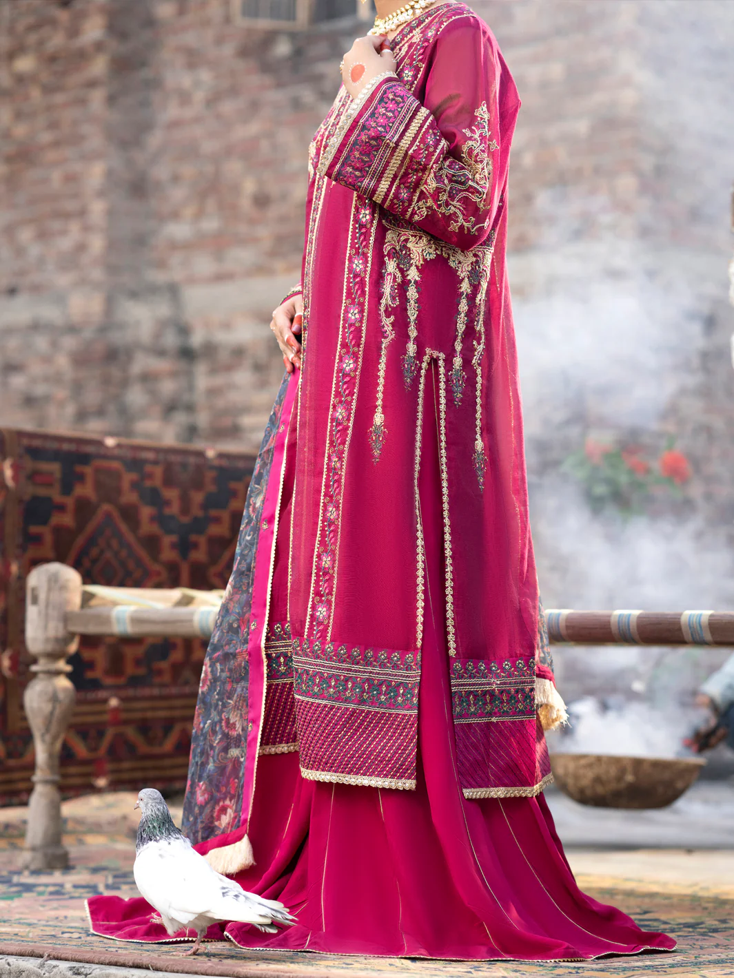 Fuchsia Khaddi Net 3 Piece Formal Unstitched - AL-3PS-LS-UN-450 - Image 2