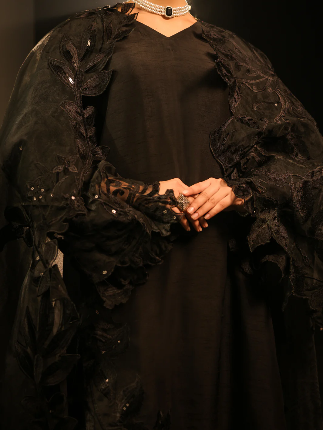 Black Raw Silk Formal 3Pc Stitched - AL-3PS-SS-LS-574 - Image 3