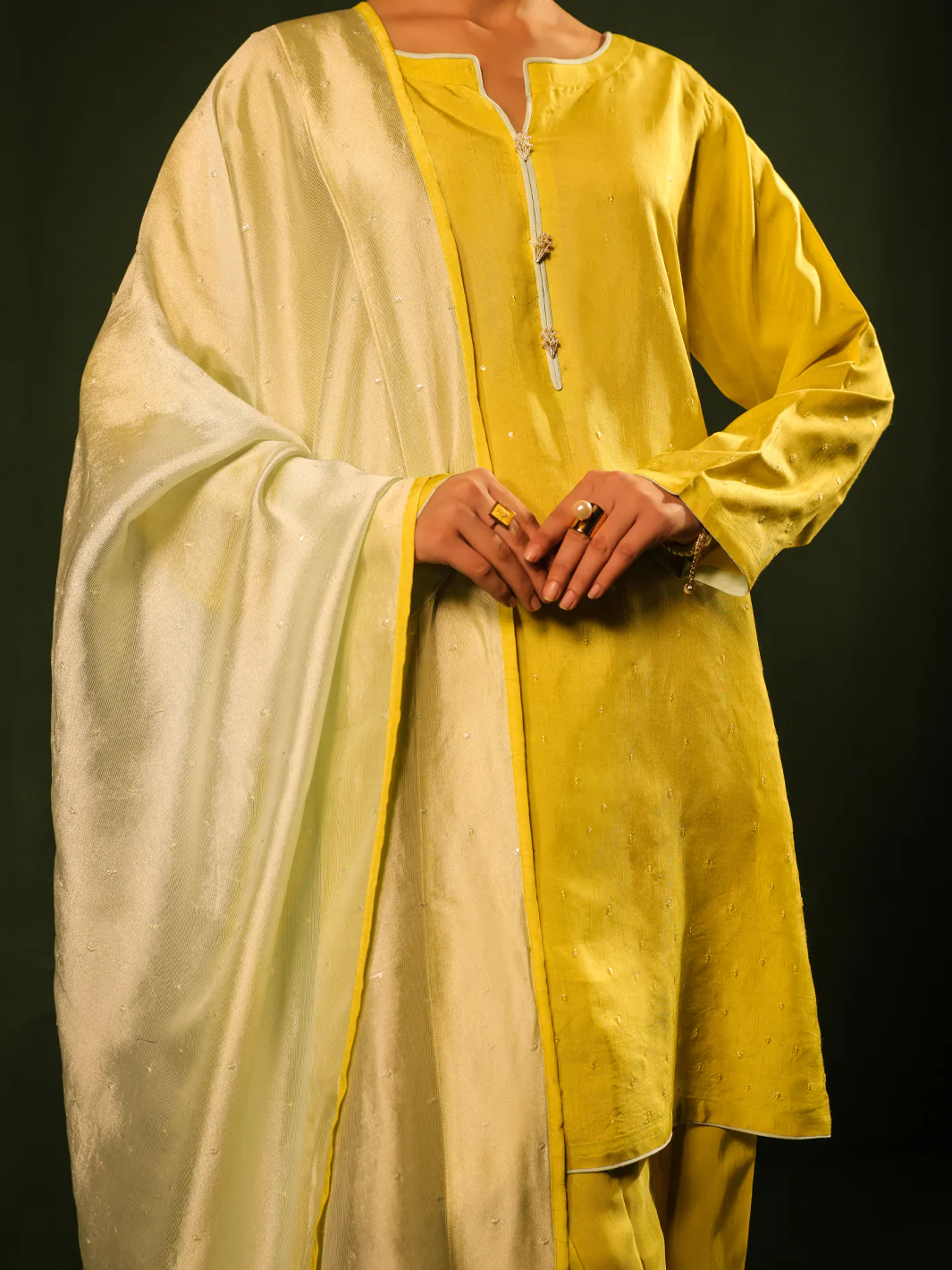 Yellow Raw Silk Formal 3Pc Stitched - AL-3PS-SS-LS-575 - Image 2