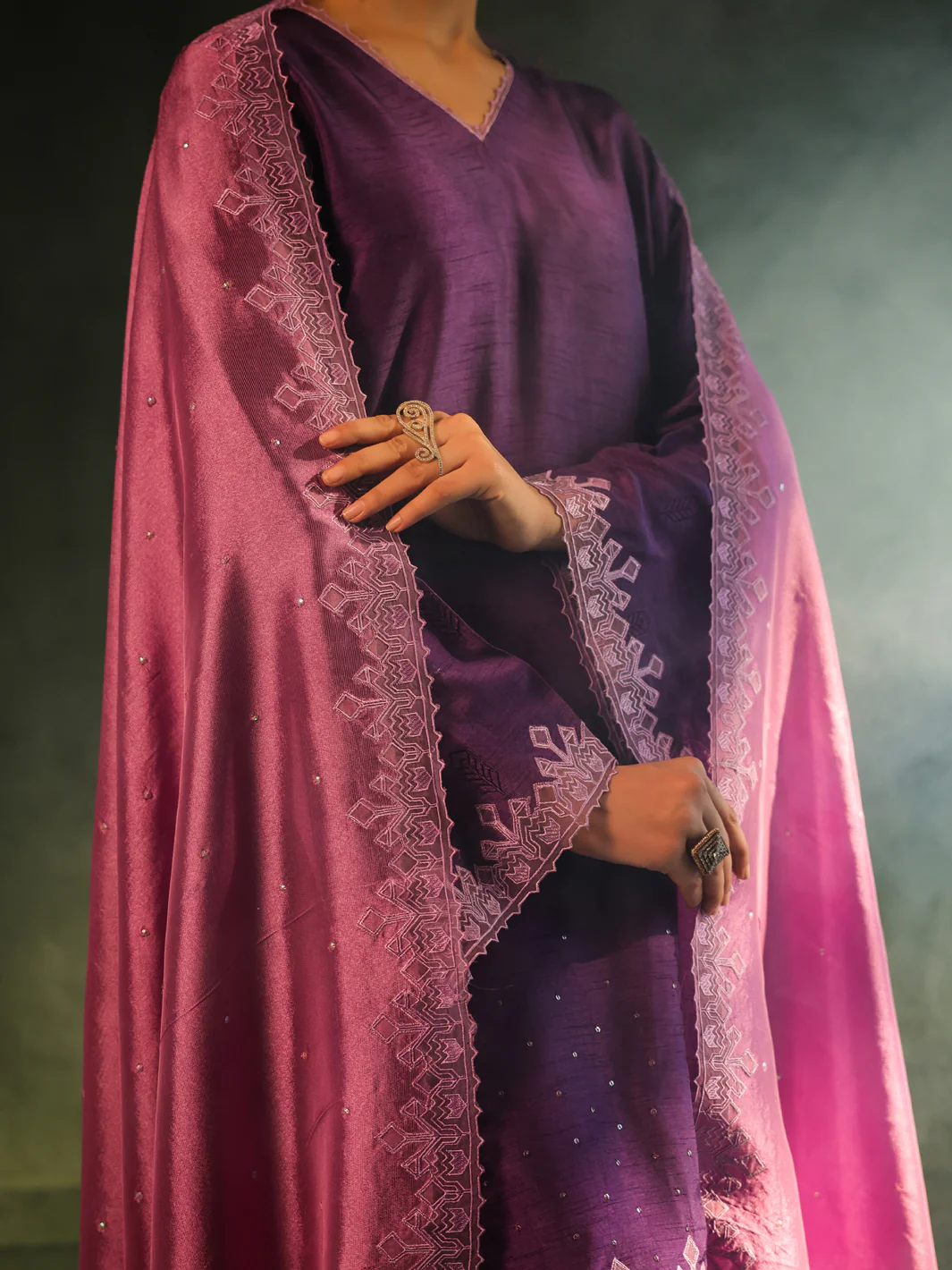Purple Raw Silk Formal 3Pc Stitched - AL-3PS-SS-LS-581 - Image 2