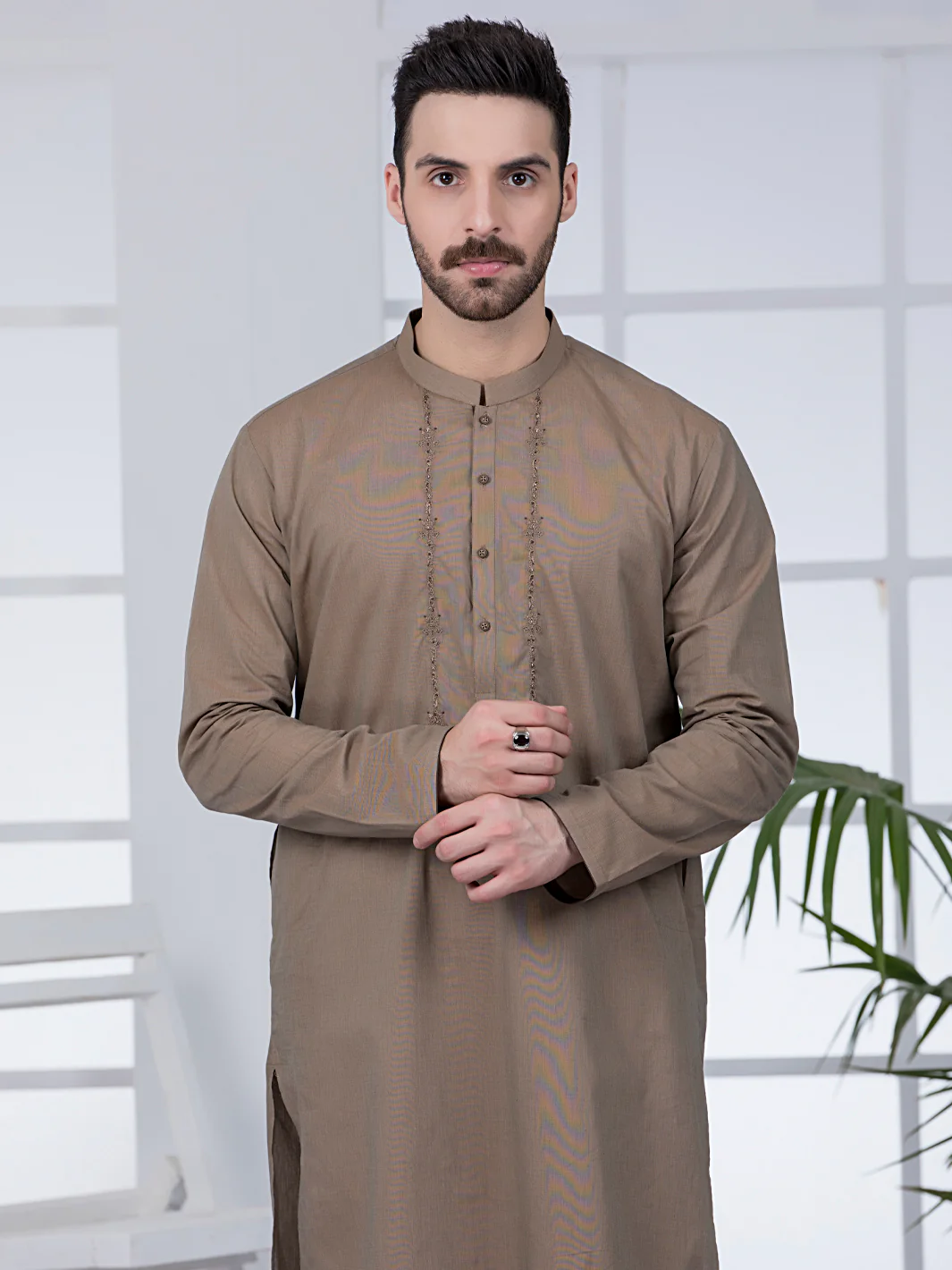 Brown Cotton Kurta - AL-K-1011 - Image 4