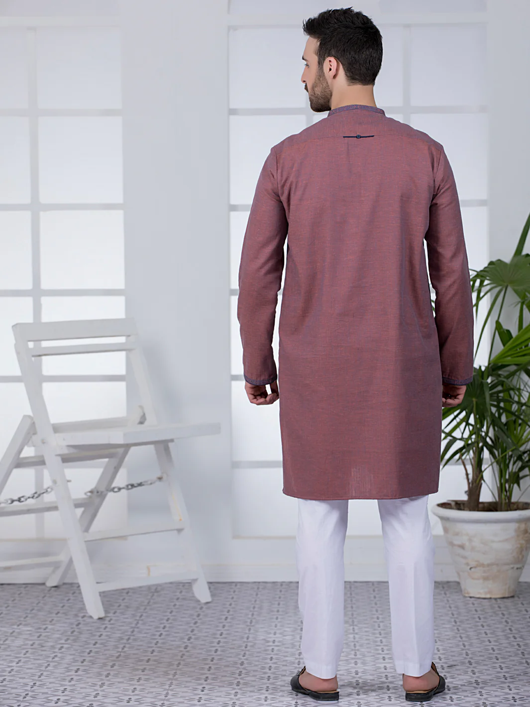 Dark Pink Cotton Kurta - AL-K-1012 - Image 3