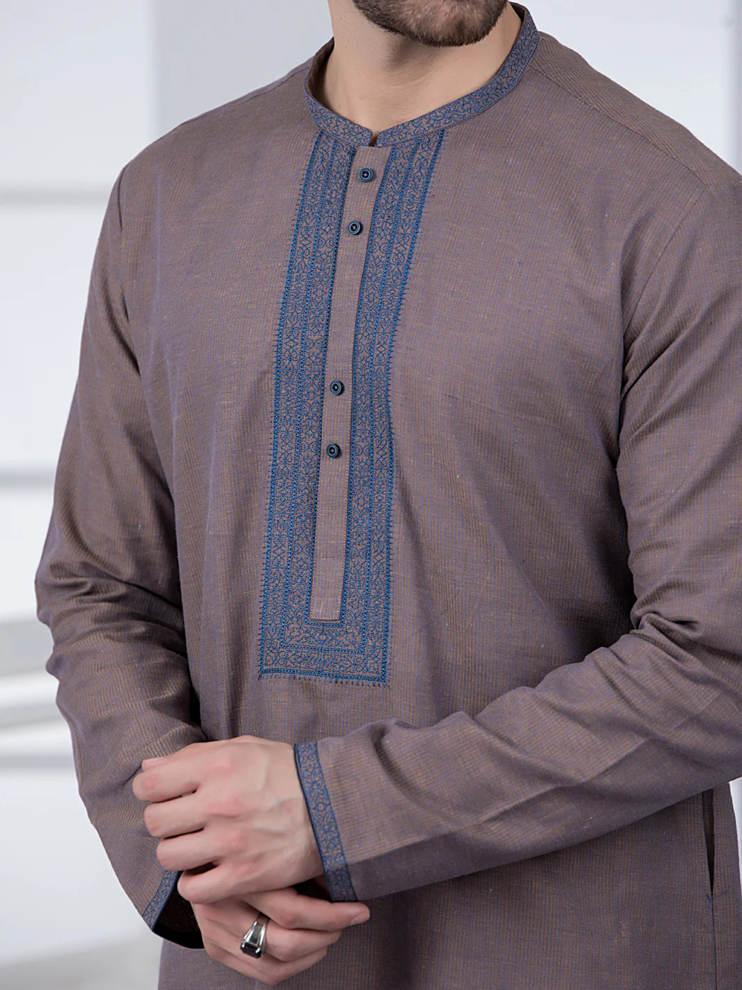 Brown Cotton Kurta - AL-K-1013 - Image 2