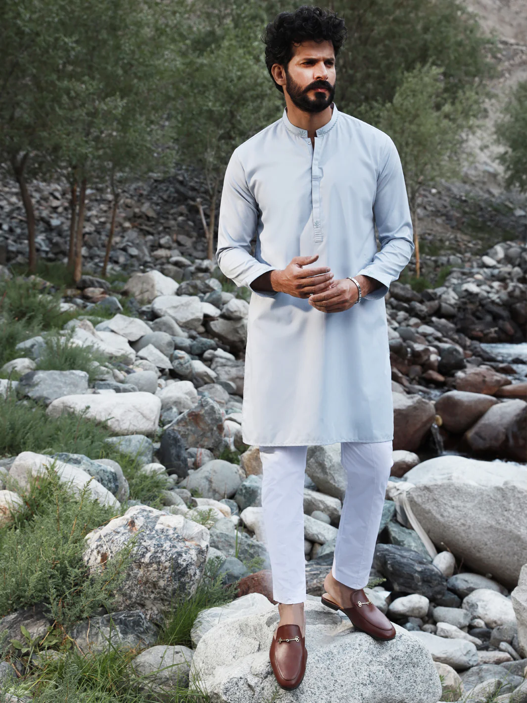 Light Blue Blended Kurta - AL-K-1017
