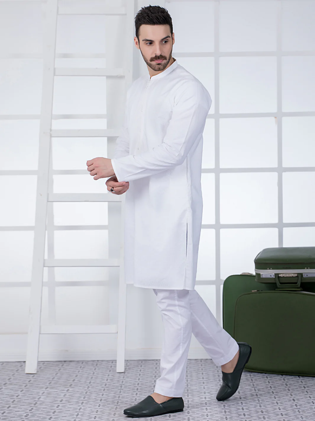 White Cotton Kurta - AL-K-1018 - Image 3