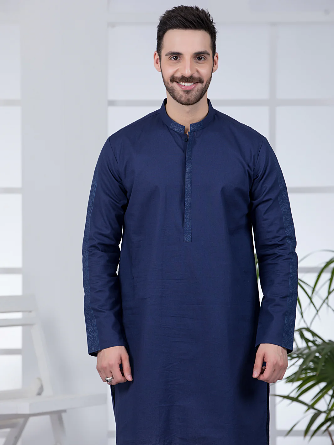 Dark Blue Cotton Kurta - AL-K-1020 - Image 4