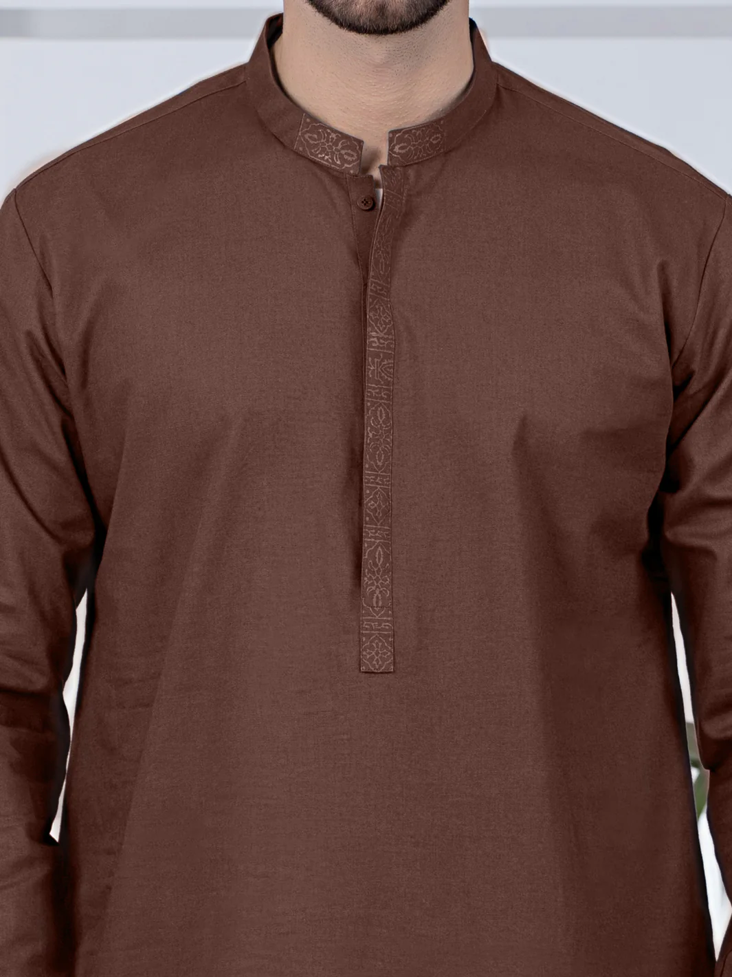 Brown Cotton Kurta - AL-K-1021 - Image 2
