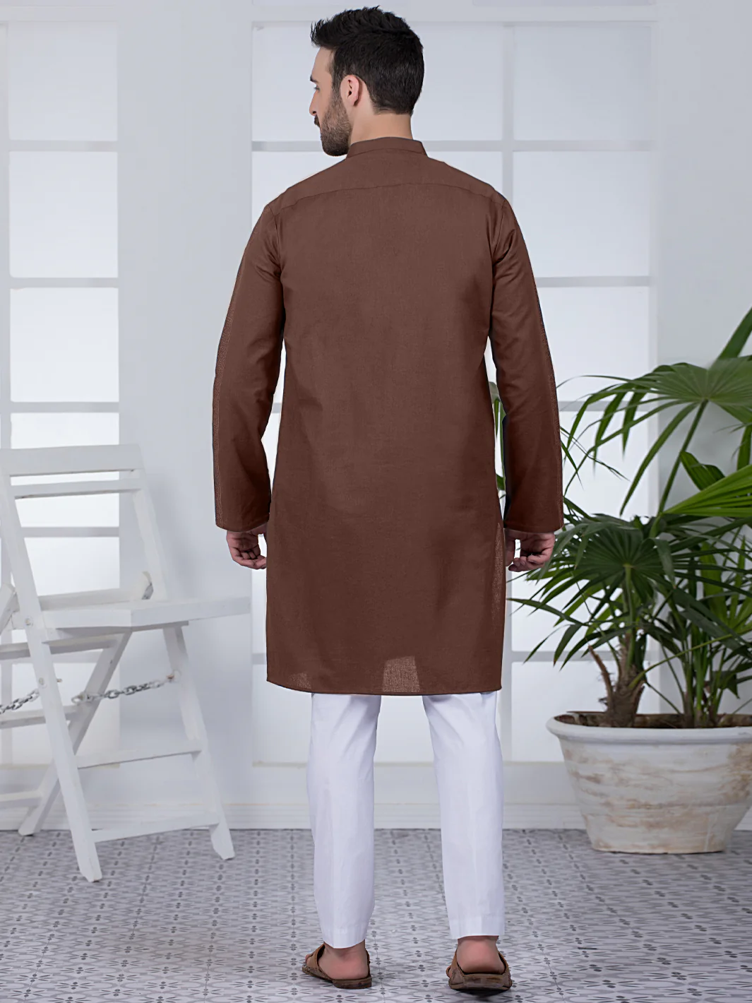 Brown Cotton Kurta - AL-K-1021 - Image 6