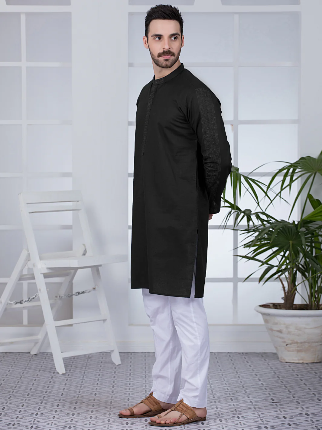Black Cotton Kurta - AL-K-1022 - Image 3
