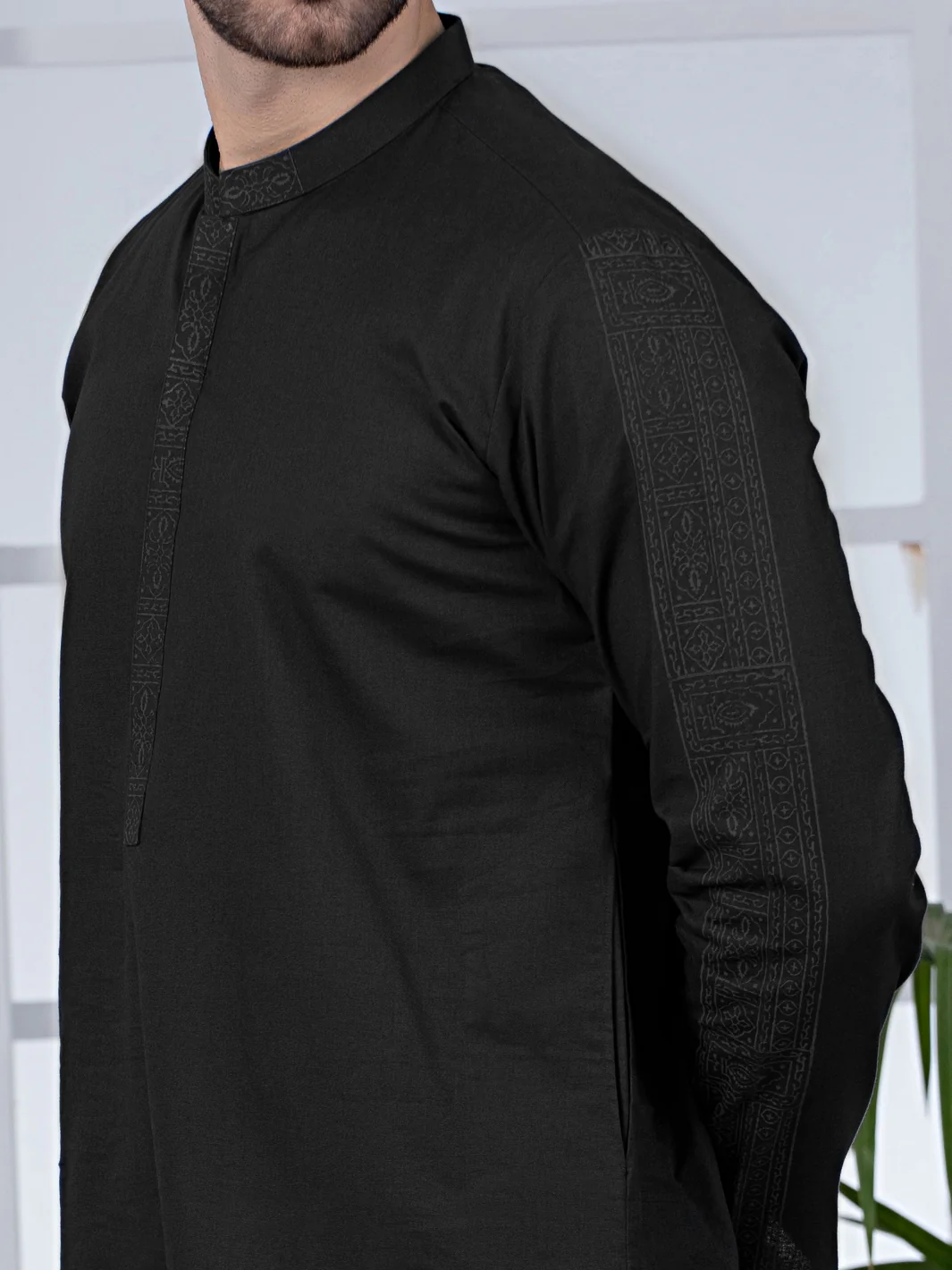 Black Cotton Kurta - AL-K-1022 - Image 4