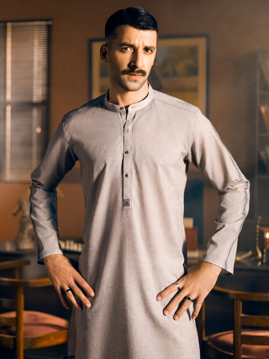 Grey Blended Kurta - AL-K-1041 - Image 4