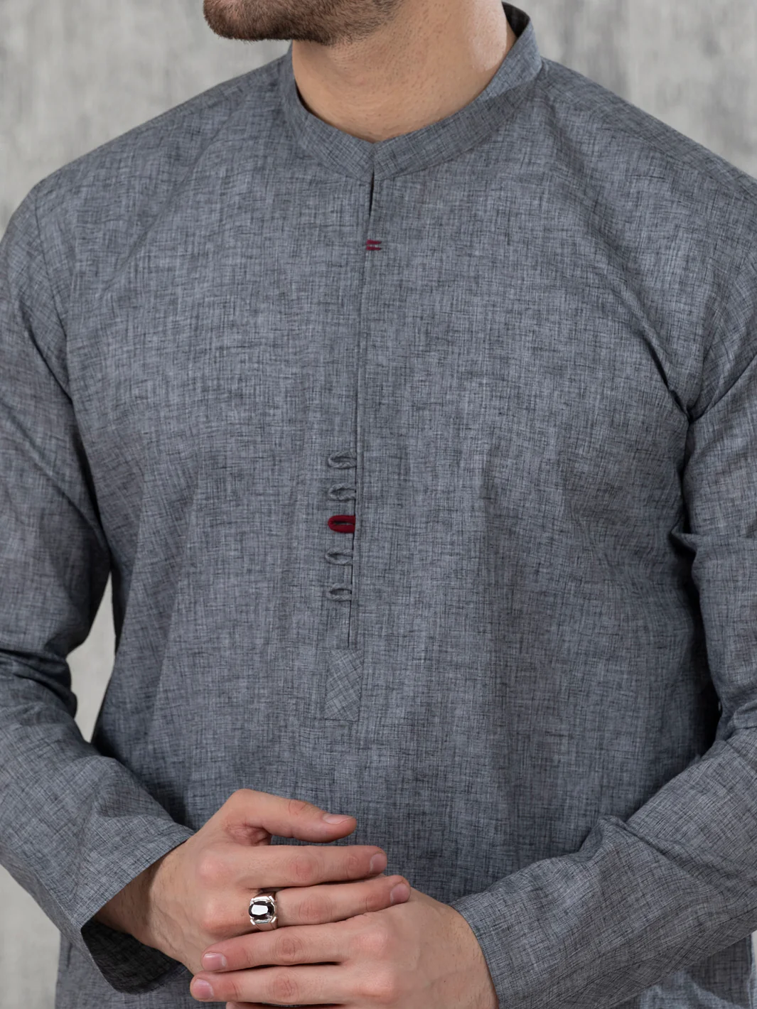 Dark Grey Blended Kurta - AL-K-1042 - Image 3