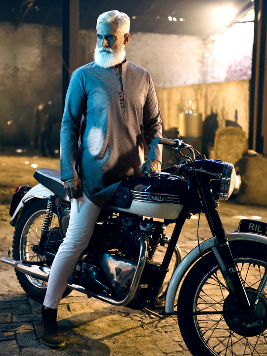 Dark Grey Blended Kurta - AL-K-1042 - Image 4