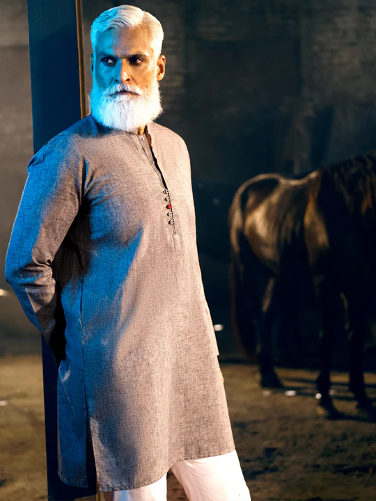 Dark Grey Blended Kurta - AL-K-1042 - Image 7