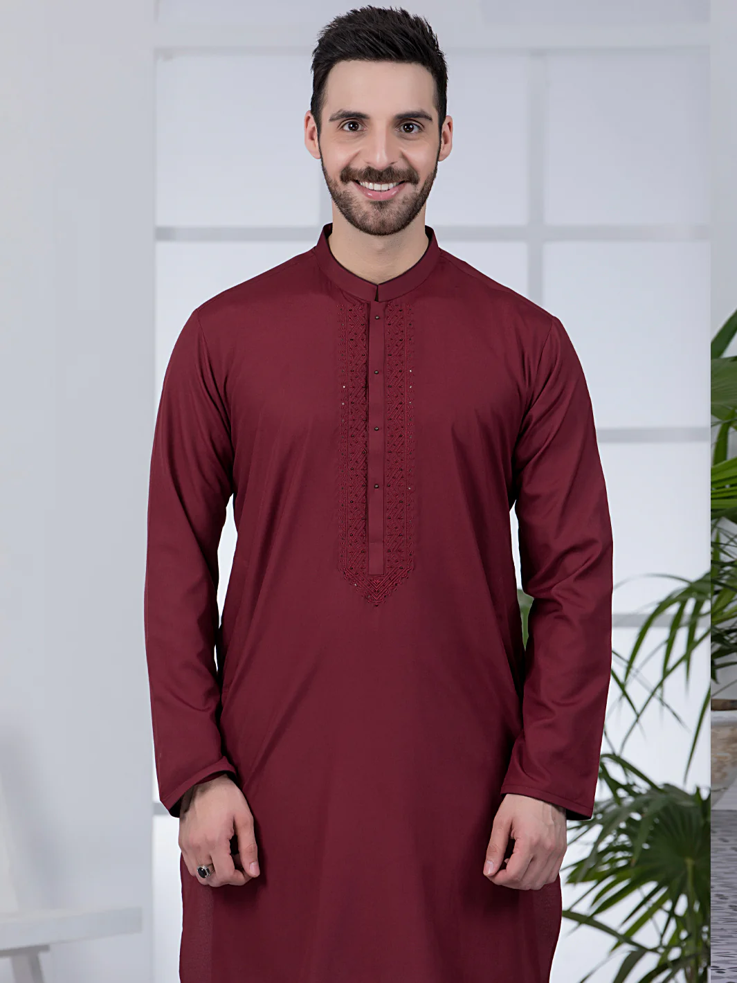 Maroon Blended Kurta - AL-K-1044 - Image 2