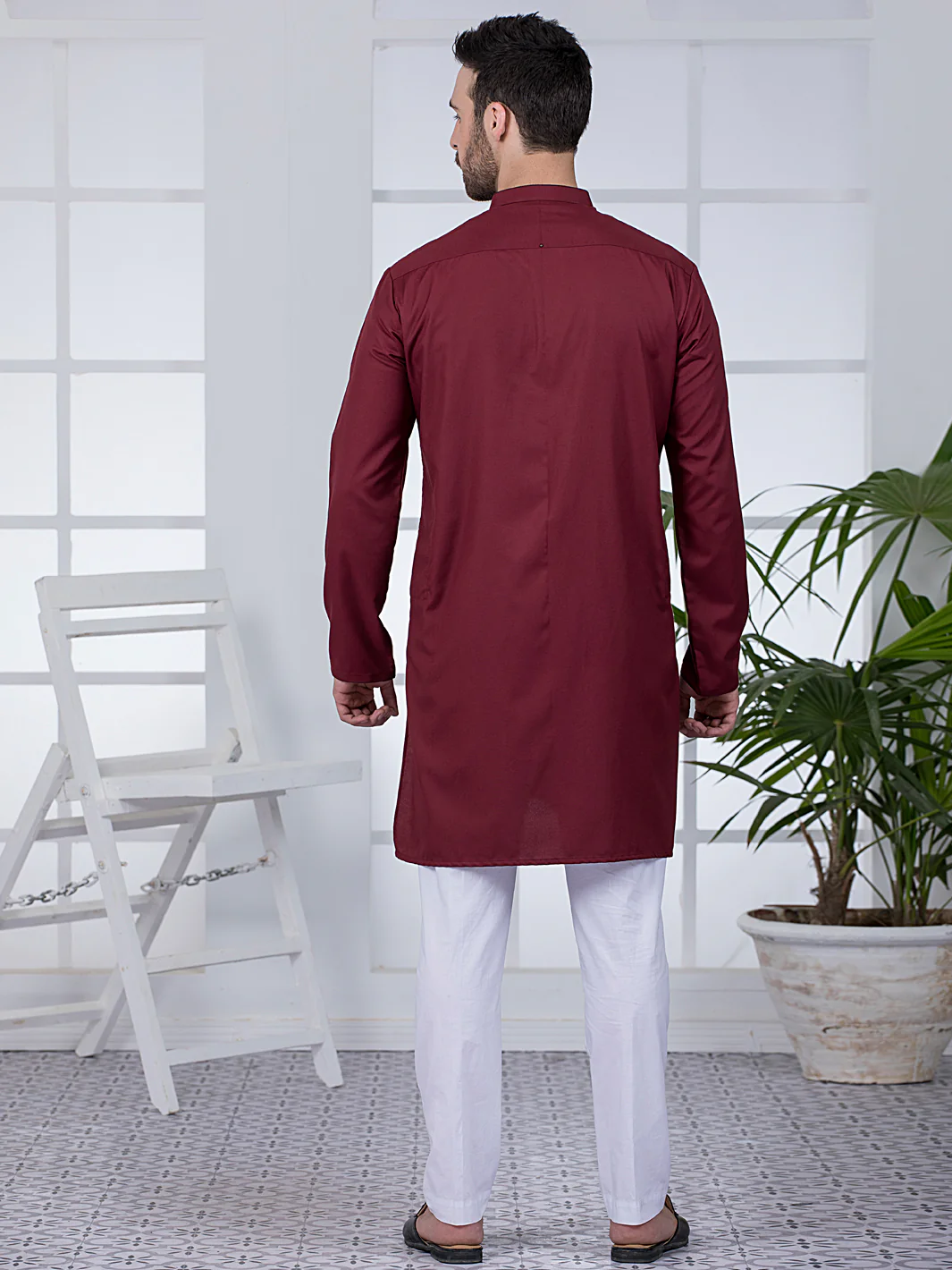 Maroon Blended Kurta - AL-K-1044 - Image 3