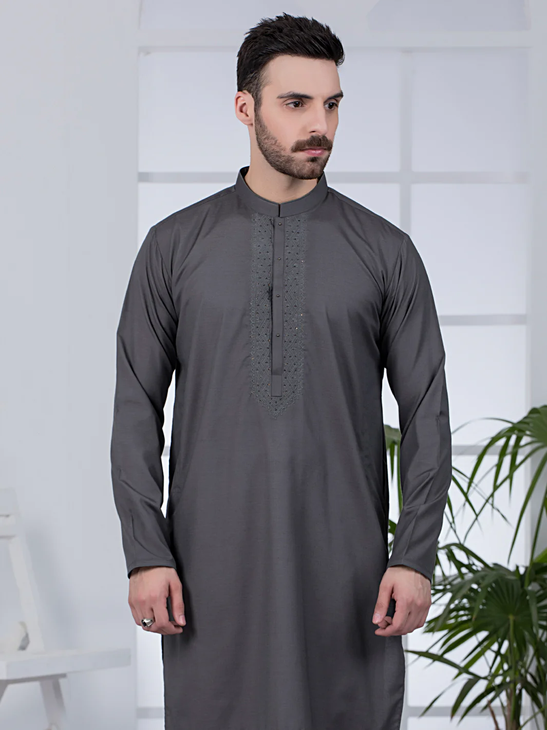 Grey Blended Kurta - AL-K-1045 - Image 3