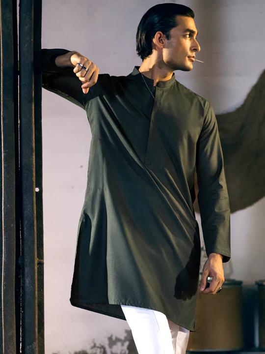 Green Blended Kurta - AL-K-1048 - Image 5