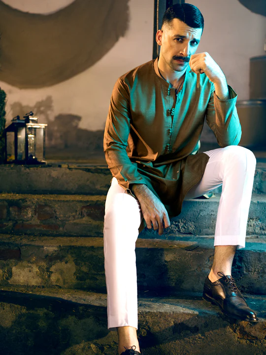 Mehndi Green Blended Kurta - AL-K-1050