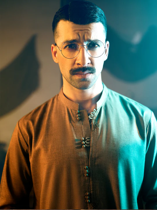 Mehndi Green Blended Kurta - AL-K-1050 - Image 5