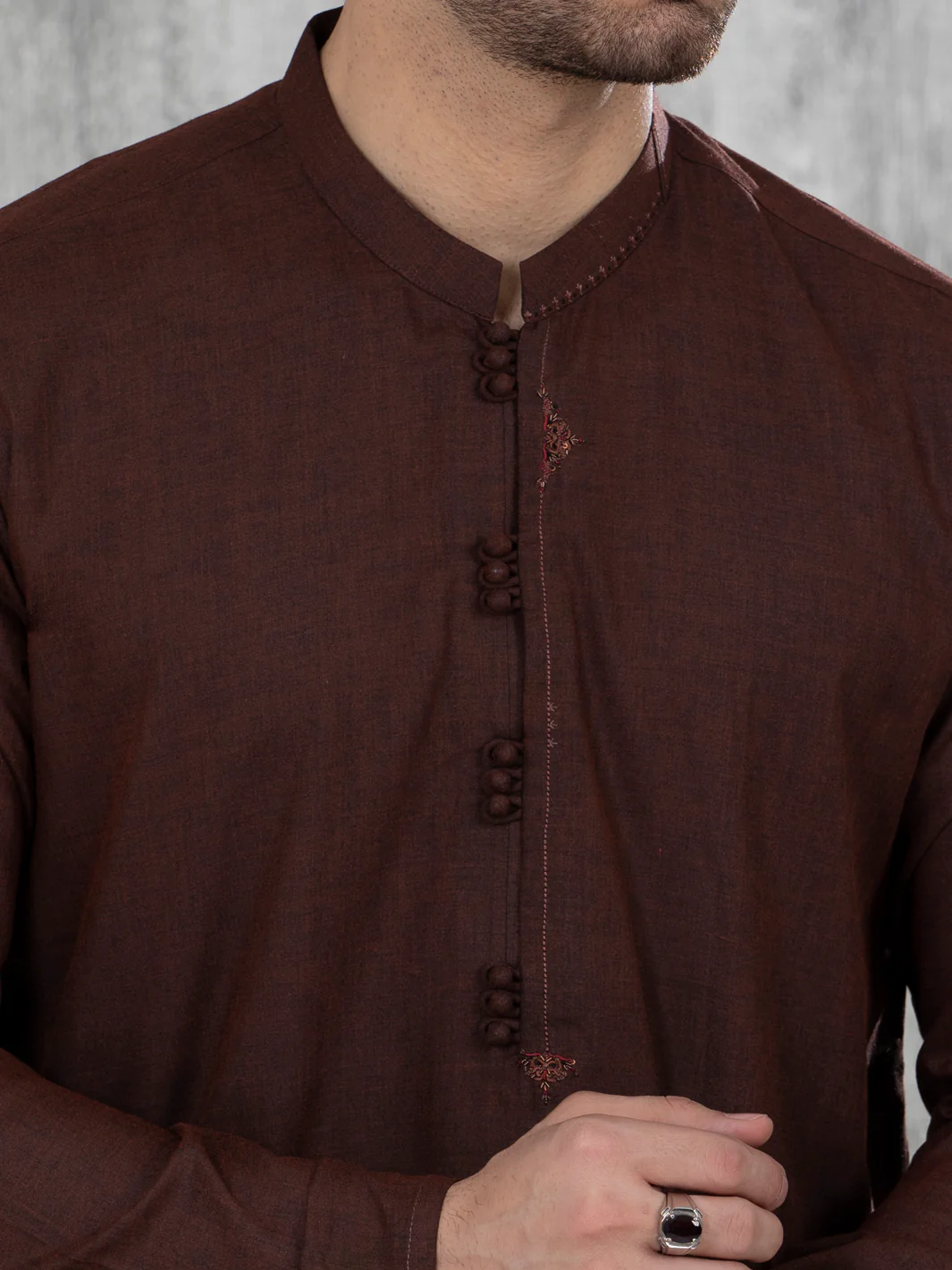 Maroon Blended Kurta - AL-K-1051 - Image 3