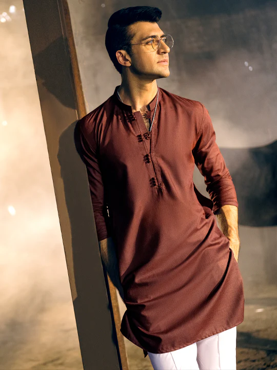 Maroon Blended Kurta - AL-K-1051 - Image 6
