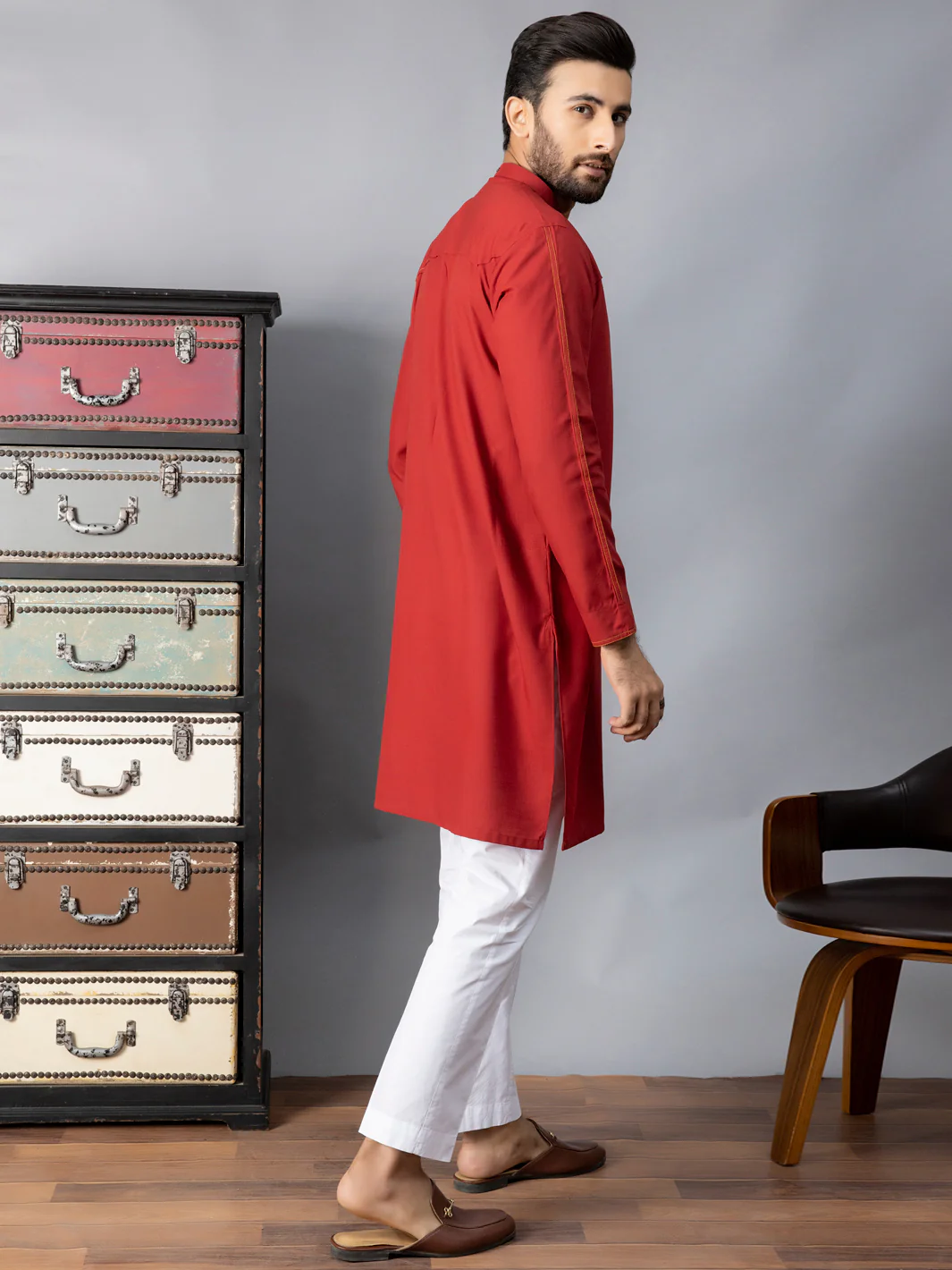 Red Blended Kurta - AL-K-1070A - Image 4
