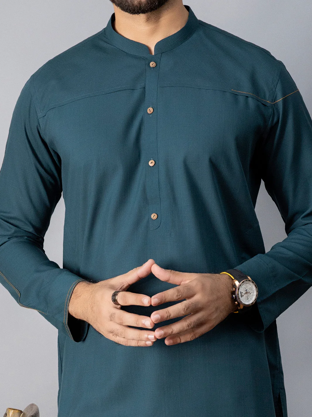 Green Blended Kurta - AL-K-1070B - Image 3