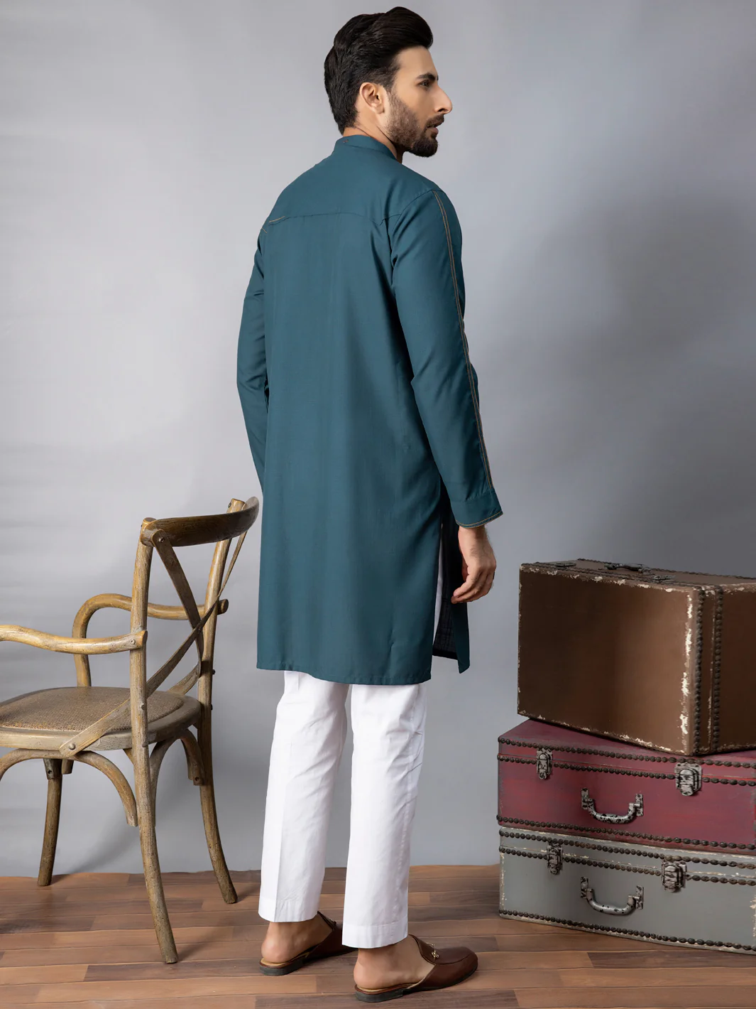 Green Blended Kurta - AL-K-1070B - Image 4