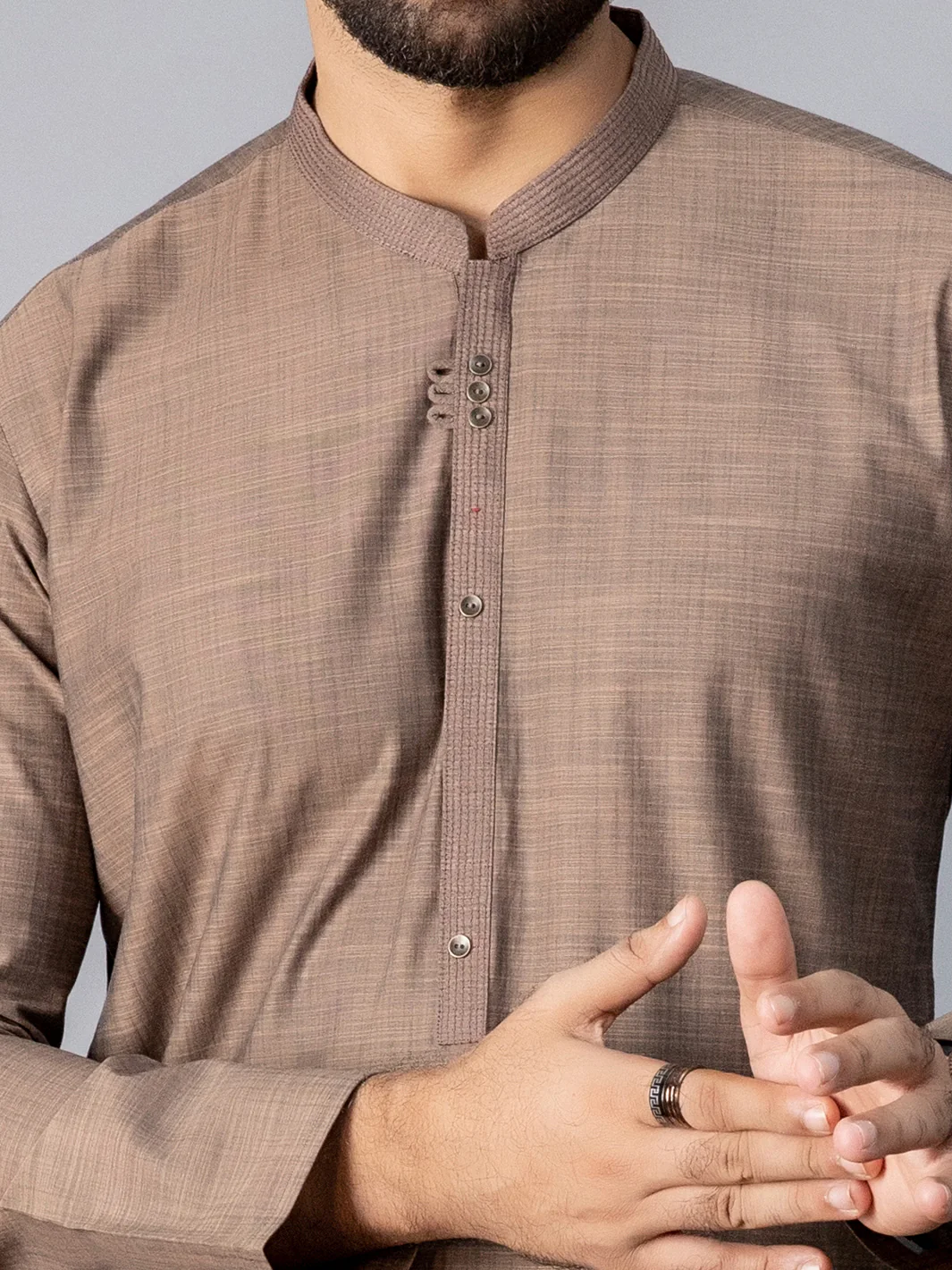 Light Brown Blended Kurta - AL-K-1079 - Image 2