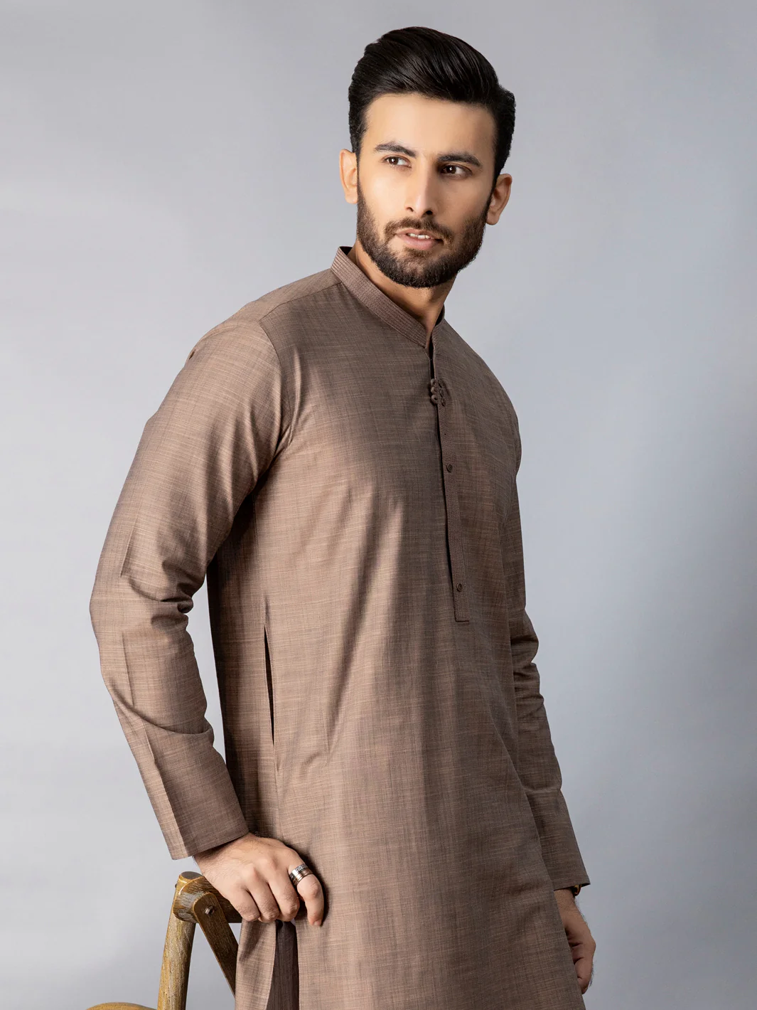 Light Brown Blended Kurta - AL-K-1079 - Image 4