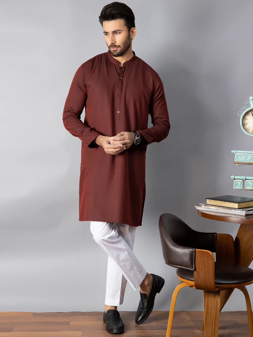 Maroon Blended Kurta - AL-K-1085B - Image 4