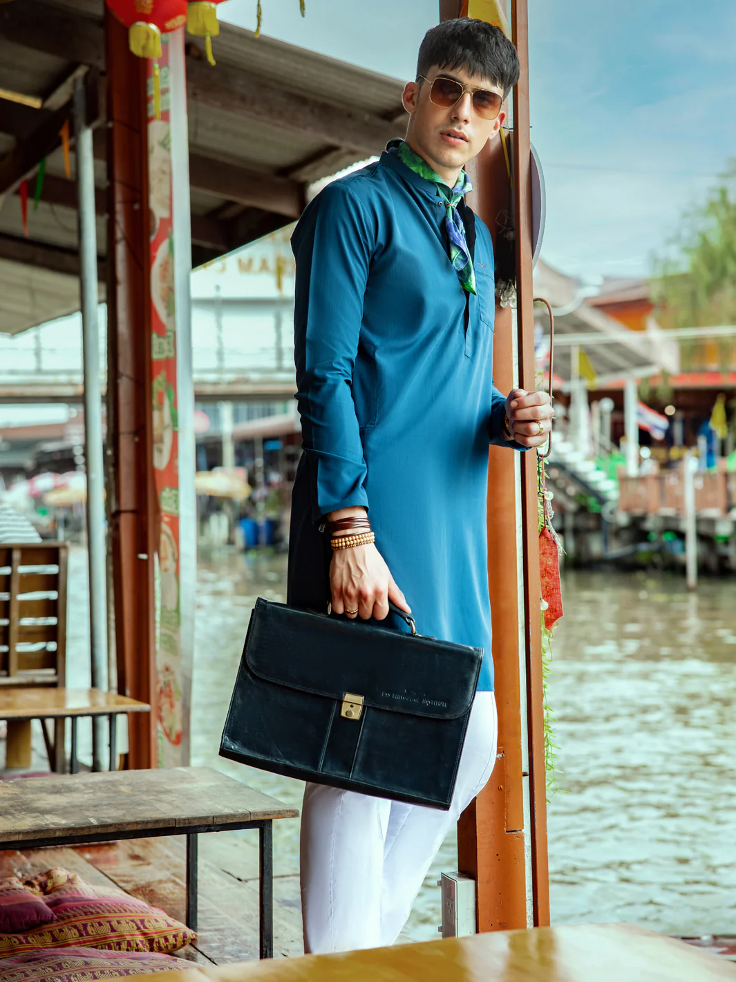 Teal Blue Blended Kurta - AL-K-1142