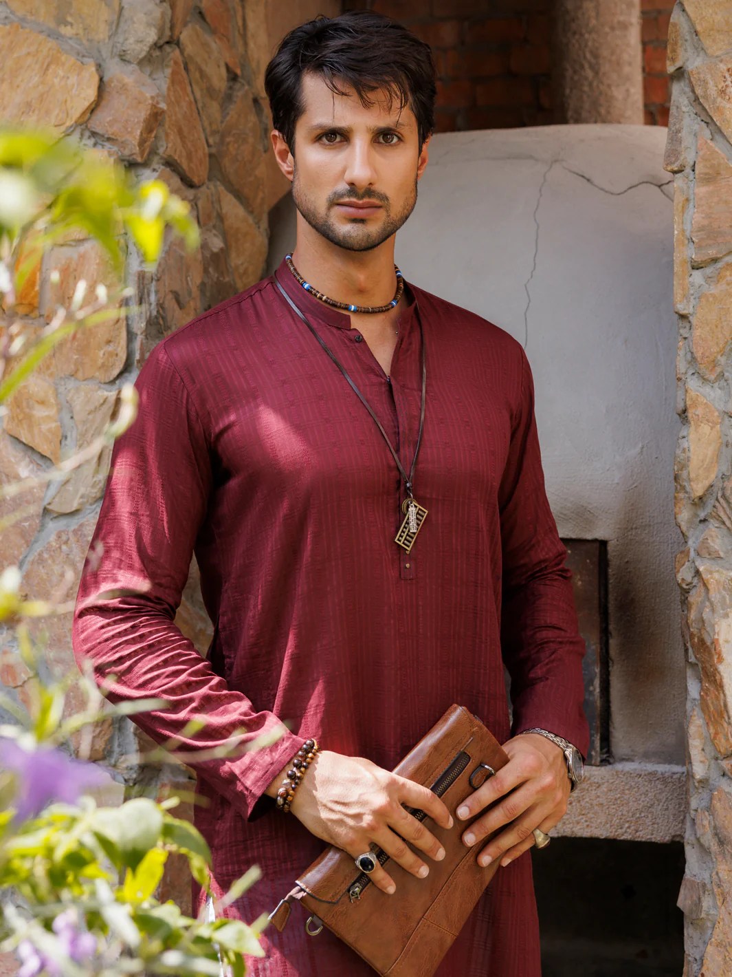 Maroon Cotton Kurta - AL-K-1145B - Image 2