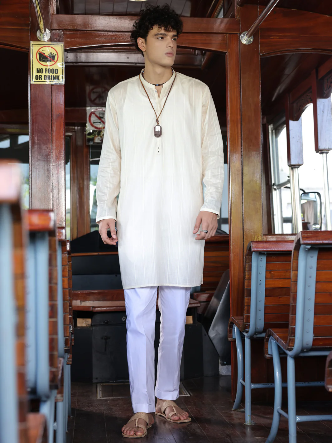 Off White Cotton Kurta - AL-K-1146B