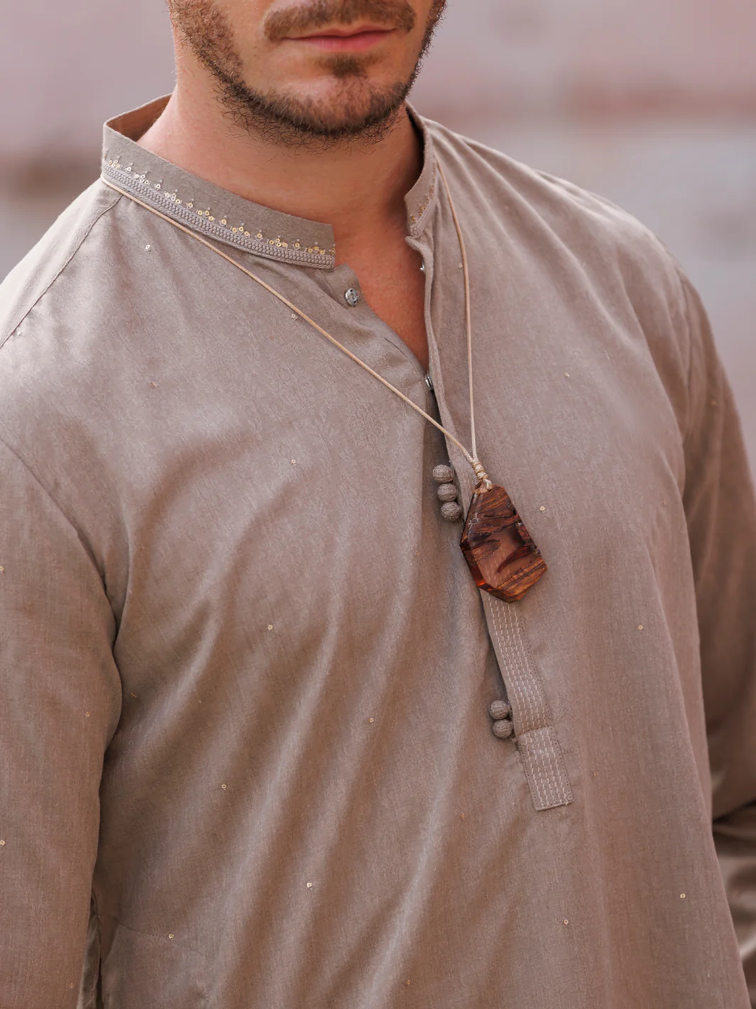 Grey Blended Kurta - AL-K-1149A - Image 3