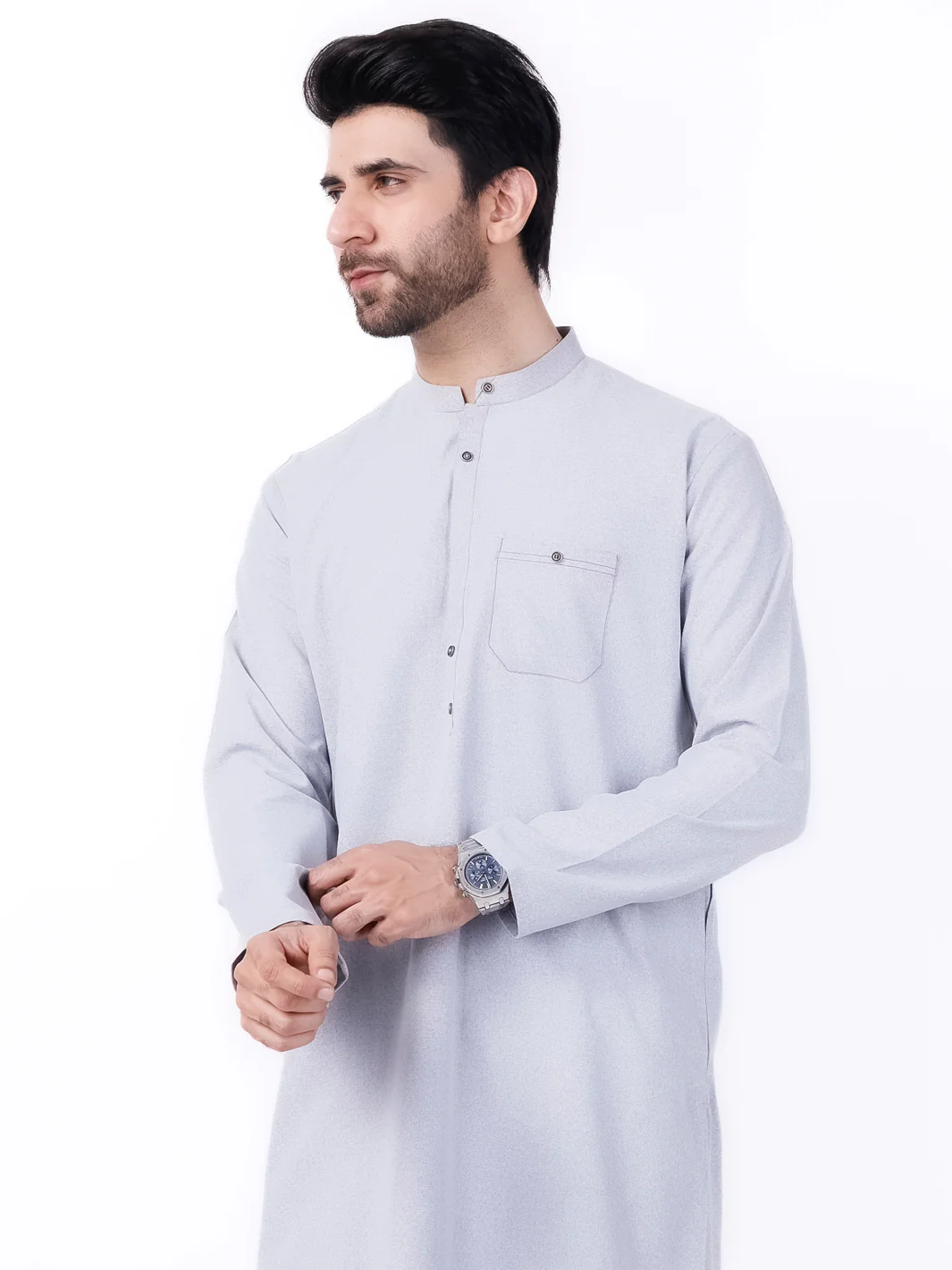 Light Grey Blended Kurta - AL-K-1154 - Image 3