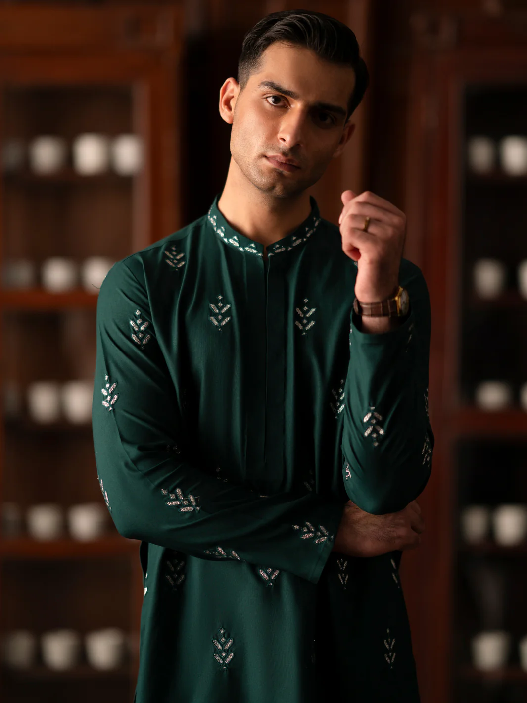 Green Blended Kurta - AL-K-1160A - Image 2