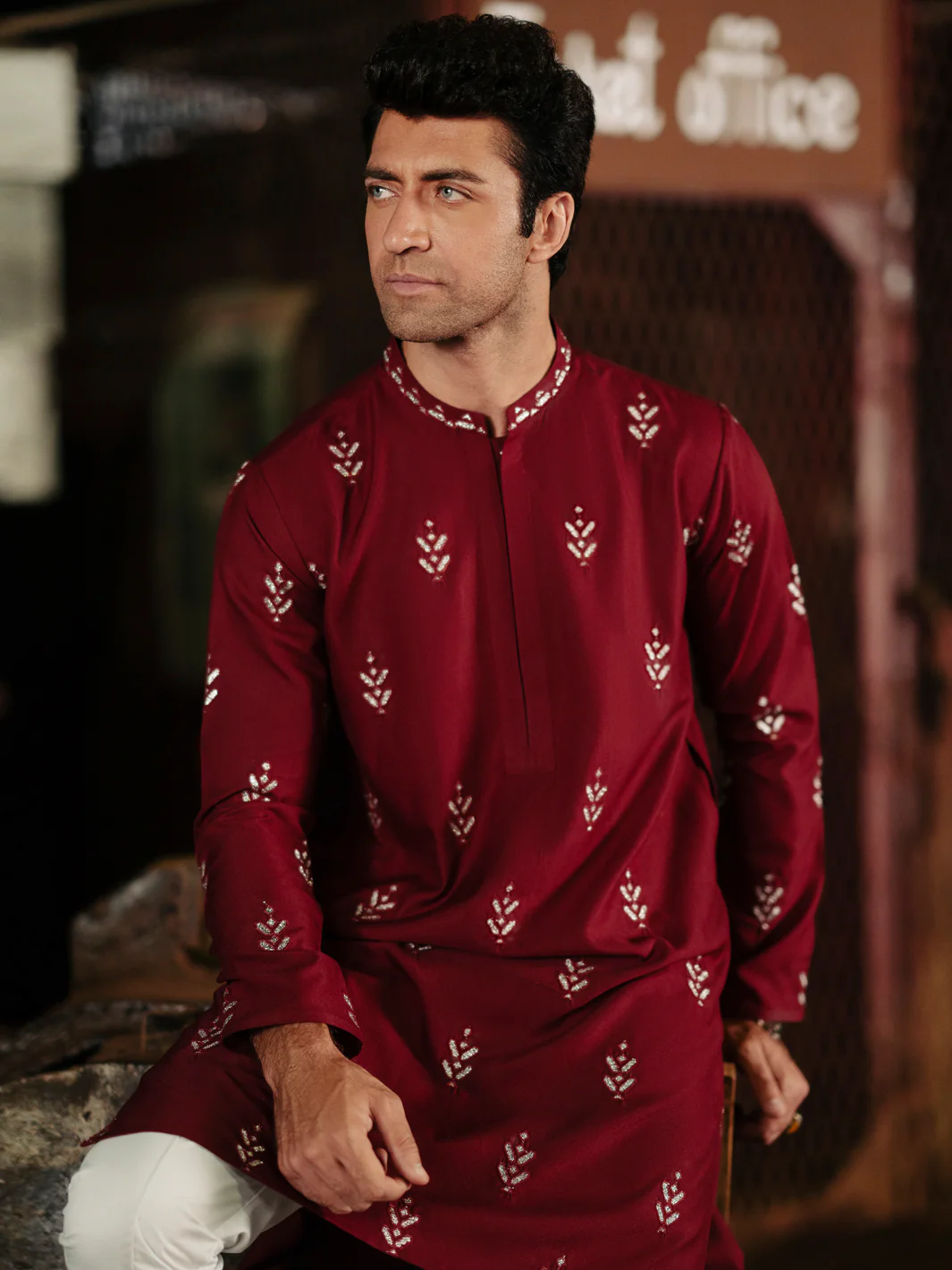 Maroon Blended Kurta - AL-K-1160D - Image 3