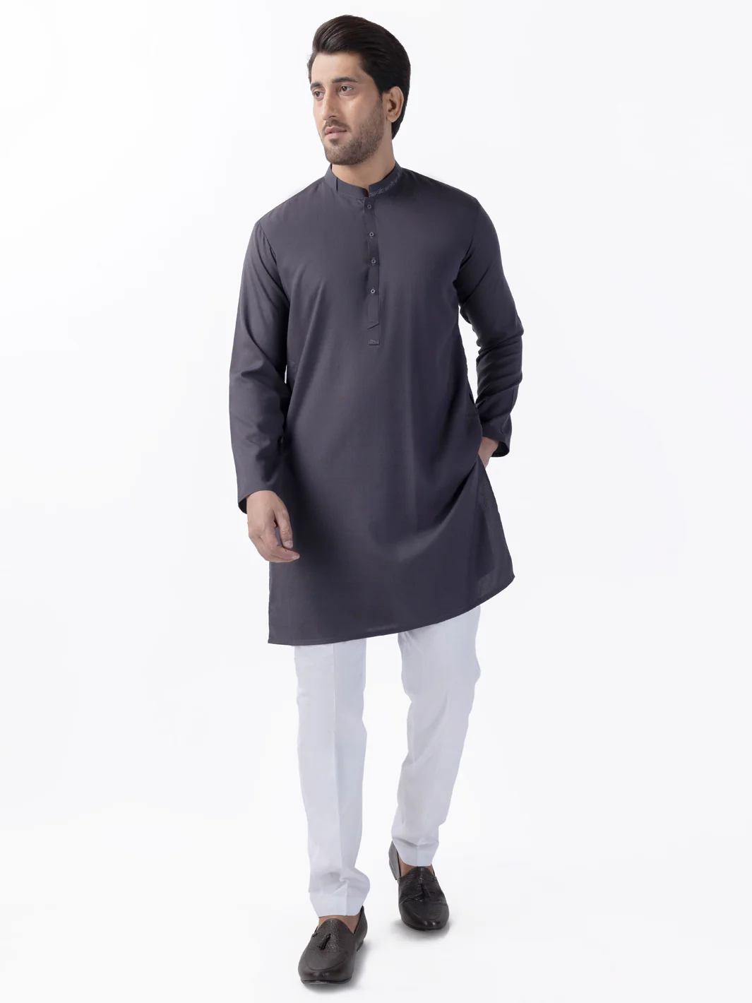 Grey Blended Kurta - AL-K-1164