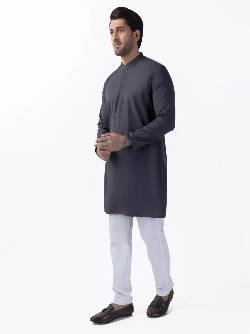 Grey Blended Kurta - AL-K-1164 - Image 4