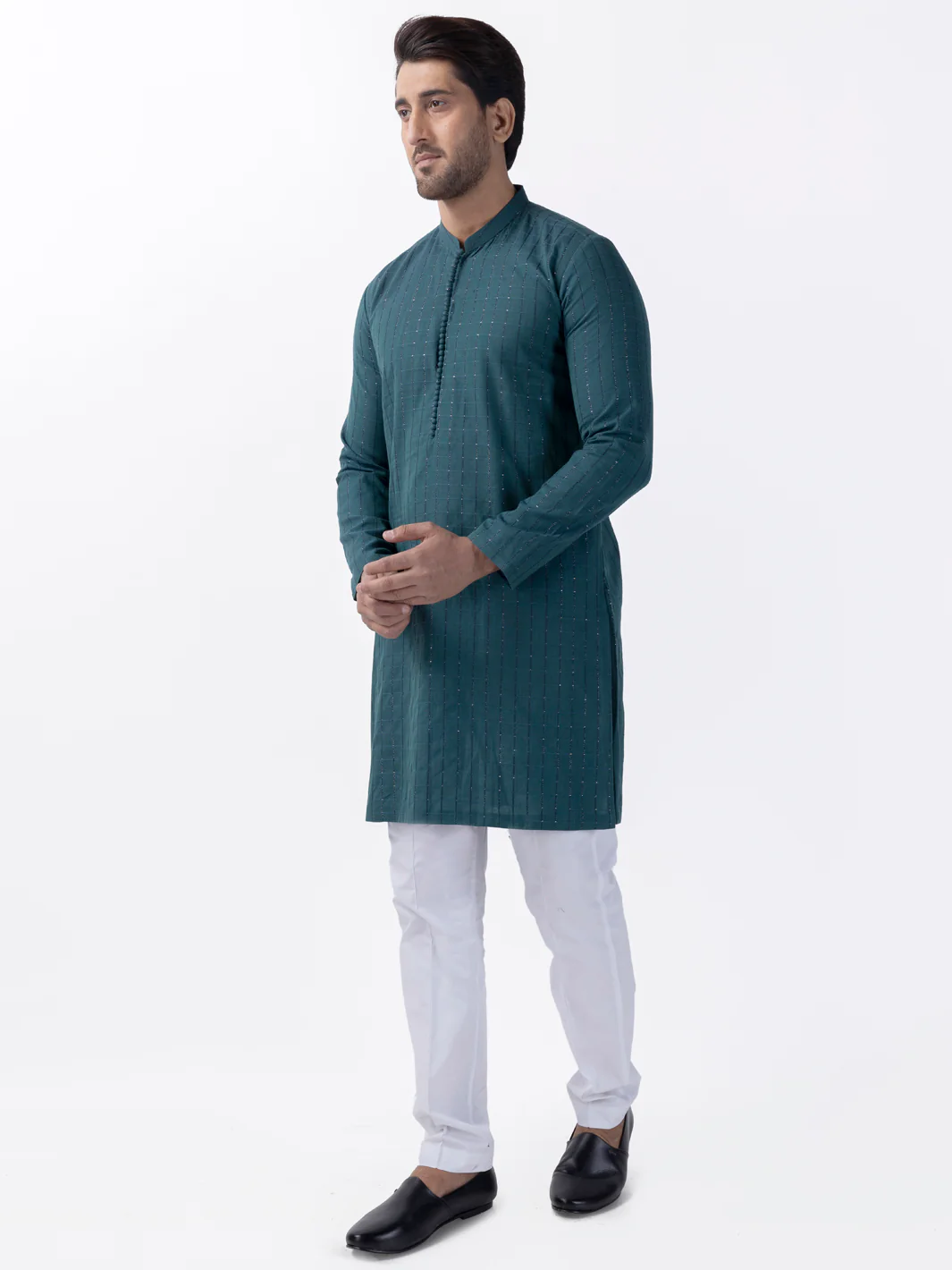 Green Cotton Kurta - AL-K-1165C - Image 2