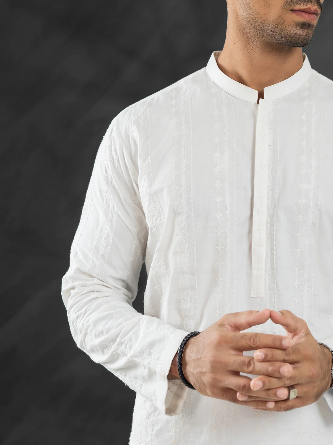 White Cotton Kurta - AL-K-1171A - Image 3