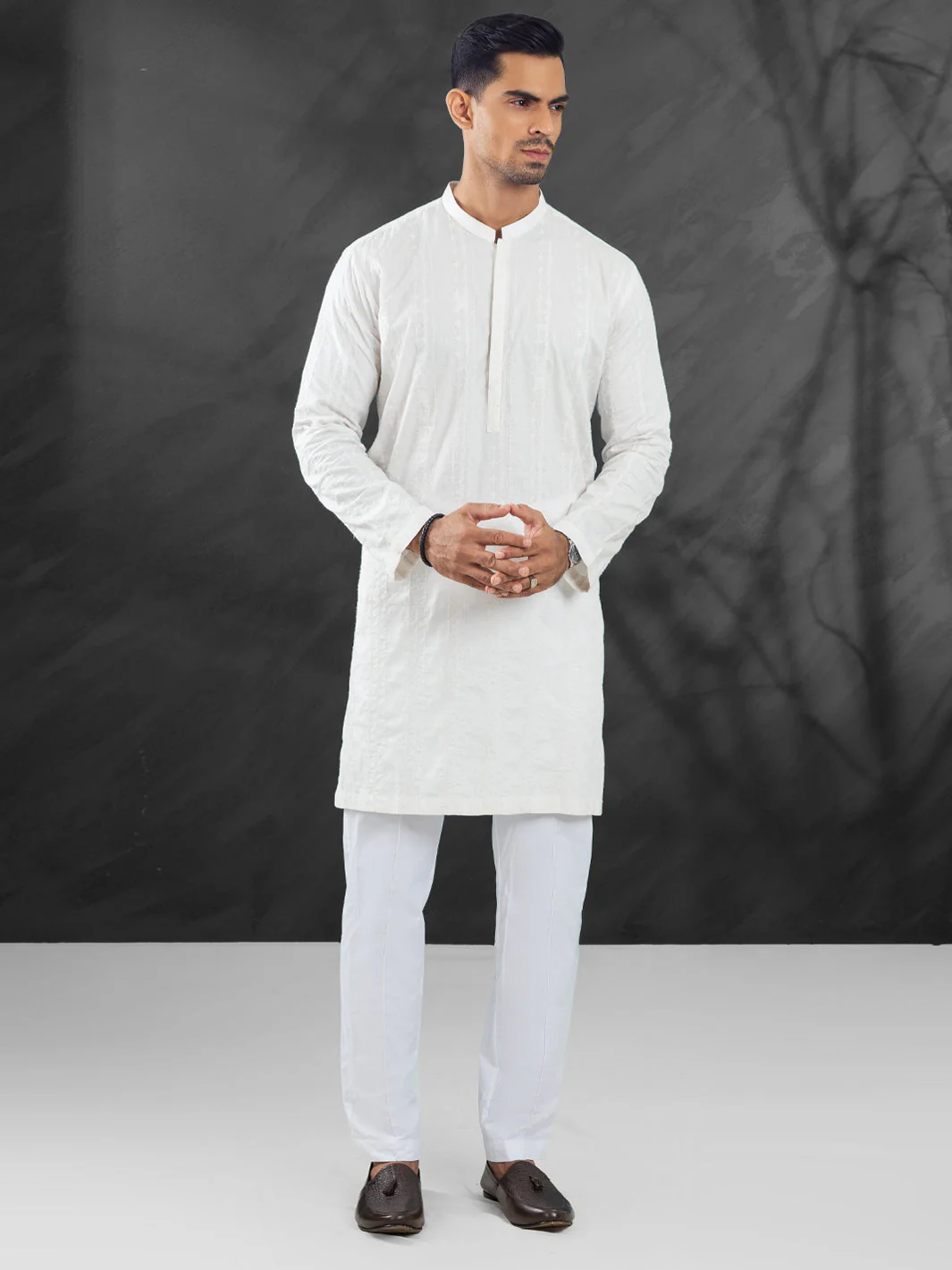 White Cotton Kurta - AL-K-1171A - Image 7